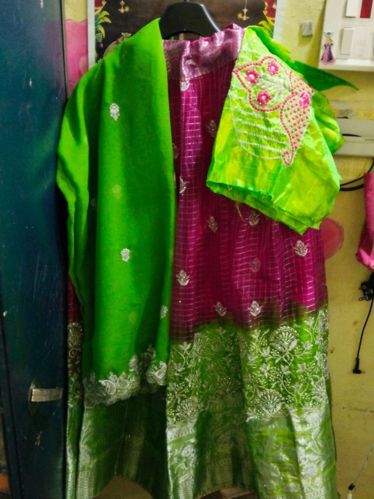 Green And Pink Half Saree/ Lehanga