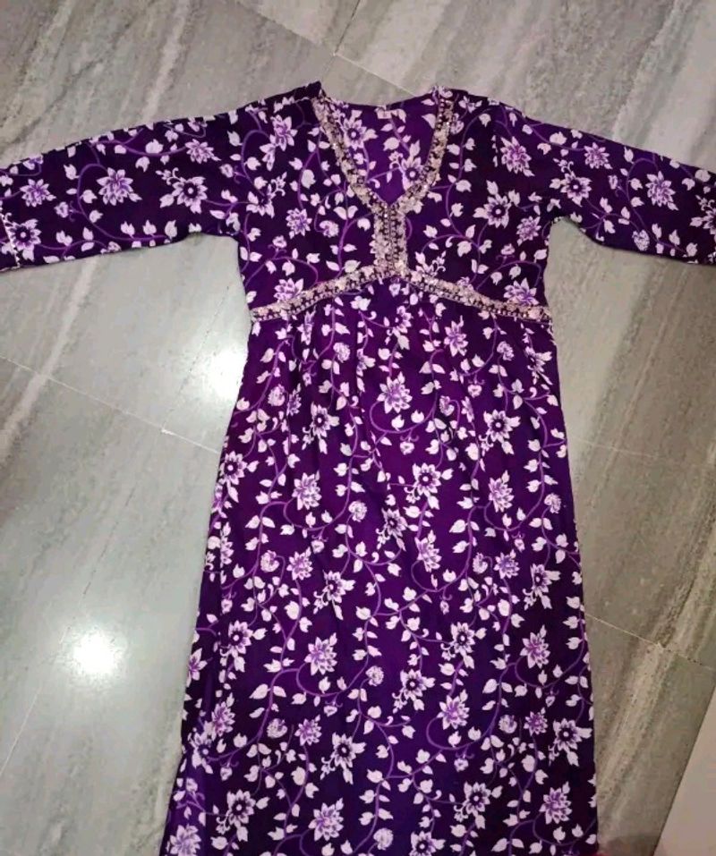 Purple Floral Alia Cut Kurti 🌺❤️