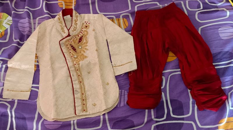 Boys Embroidered Sherwani with Churidar Set size 22, Sherwani Length 17 inches, Chest 11.5inches, Churidar Length 19inches