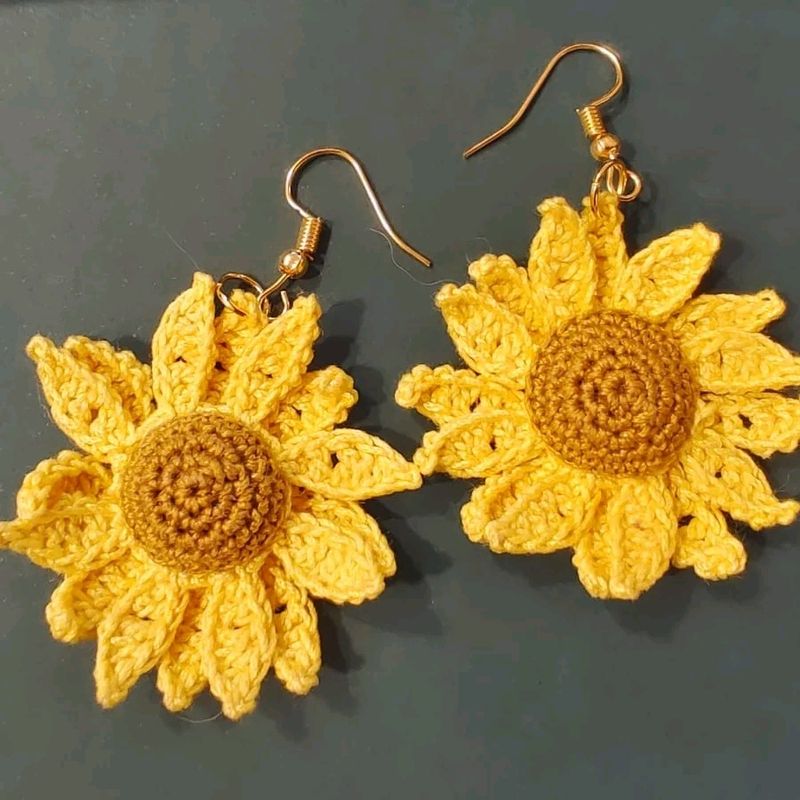 Crochet Handmade Sunflower Earrings