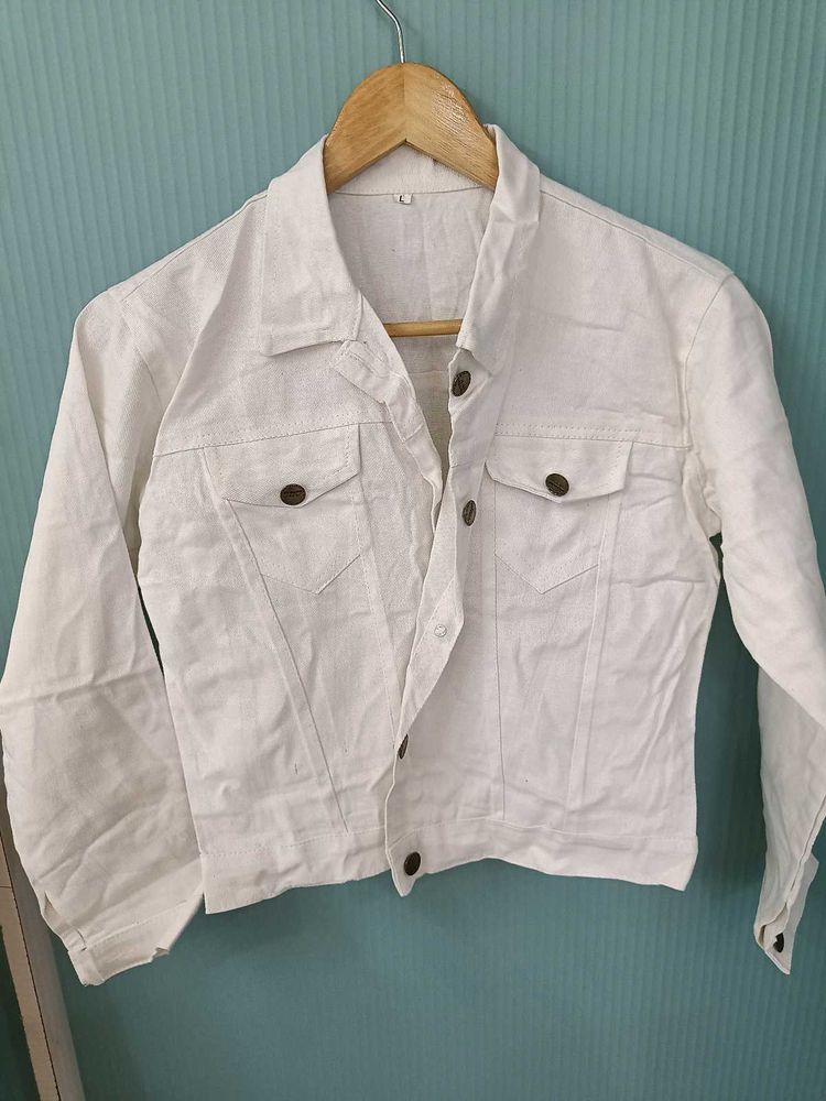 White Denim Crop  Jacket For Women.