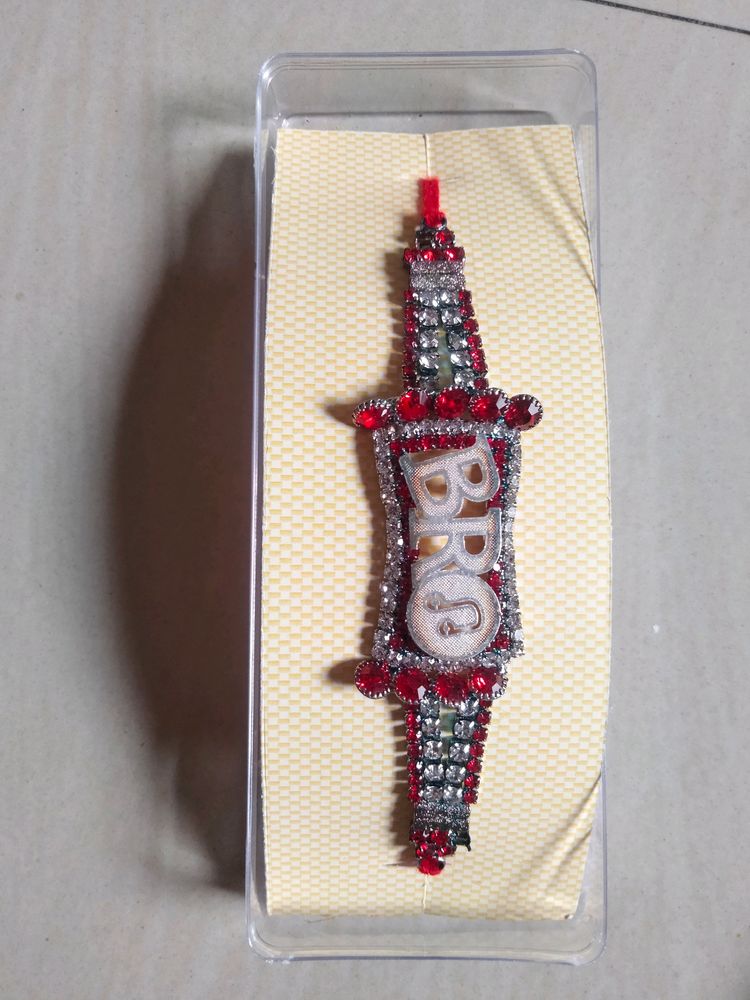 White & Red Stone Rakhi For Brother