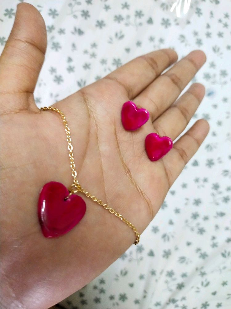 Pink Heart Locket With Studs