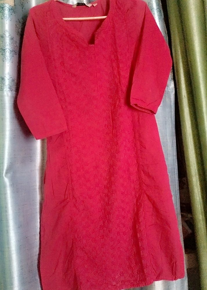 Pink Chikankari Kurti With Leggings