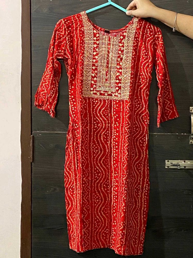 Red Bandhani Kurti