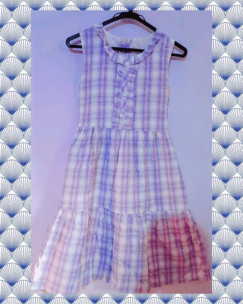 Cute Lavender Check Print Fit & Flare Dress💜