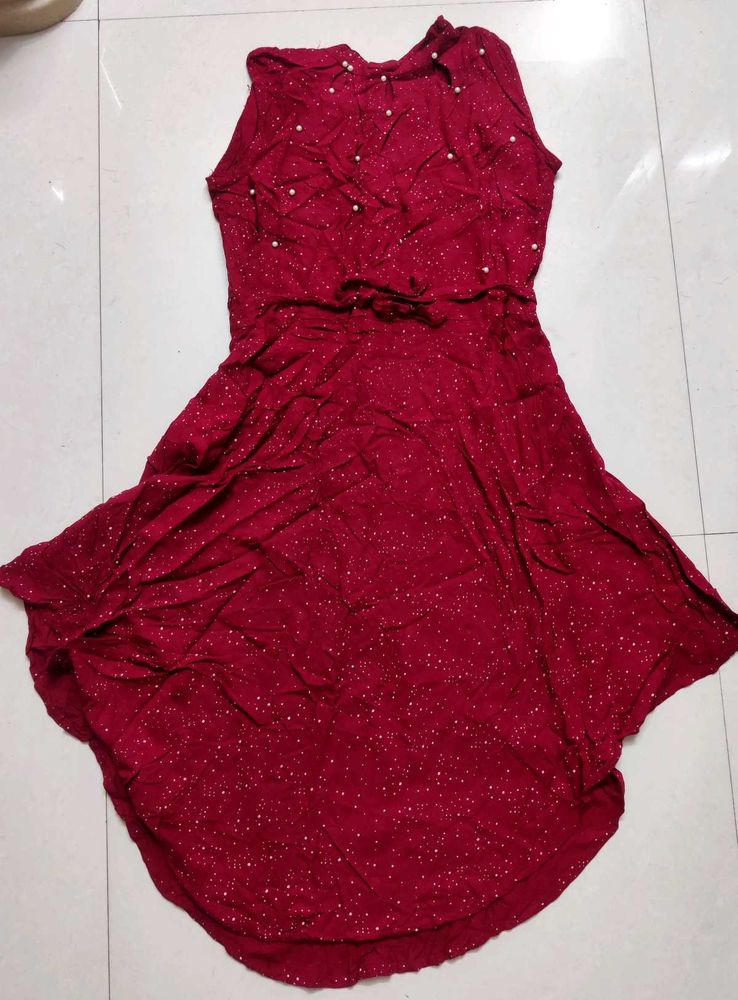 Red Midi Pearl Work Dress