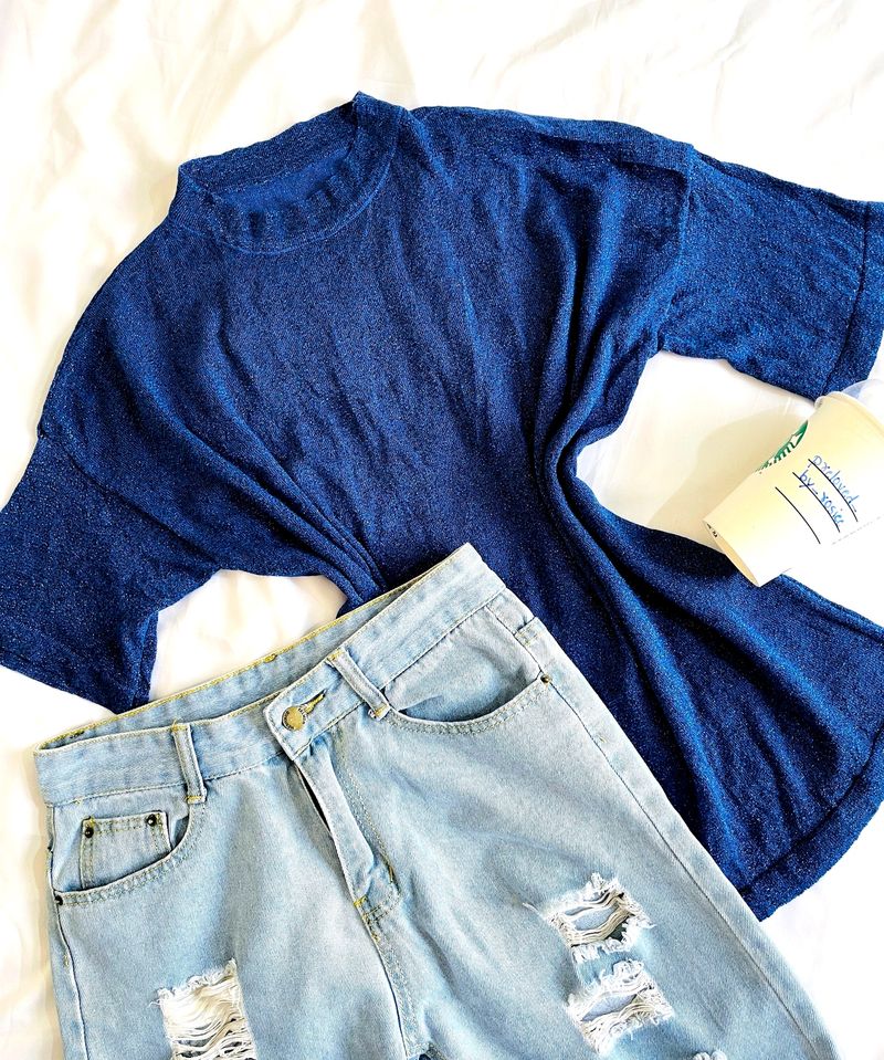 Pinterest Knitted Shinny Oversized Royal Blue Top