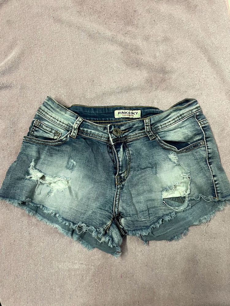 Blue Denim Ribbed Shorts