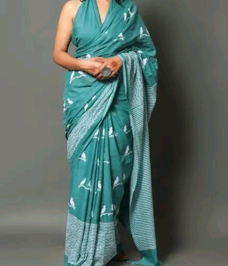 Beautiful Sea Green Cotton Malmal Saree🥳🥳