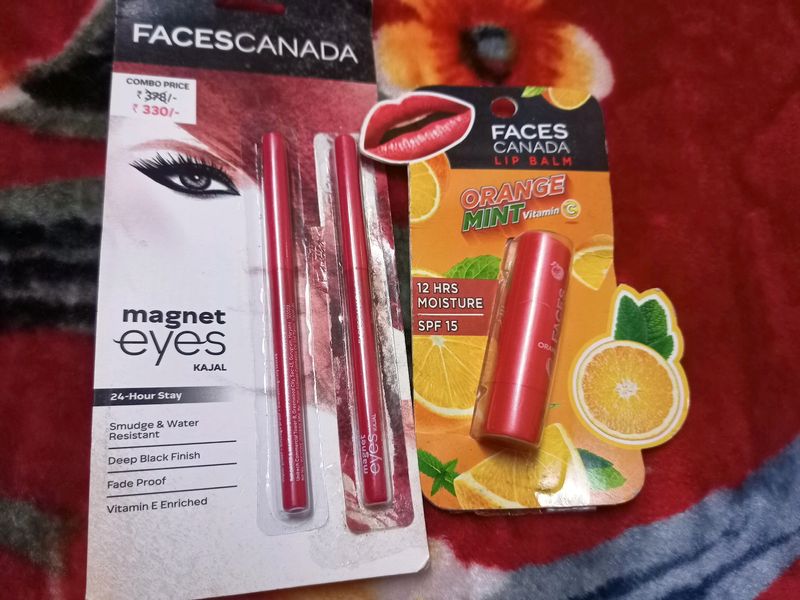 Combo Faces Canada Magnetic Eyes Kajal &Lipbalm