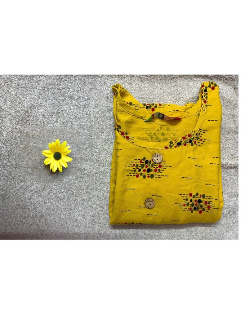 Branded Yellow Printed Kurta