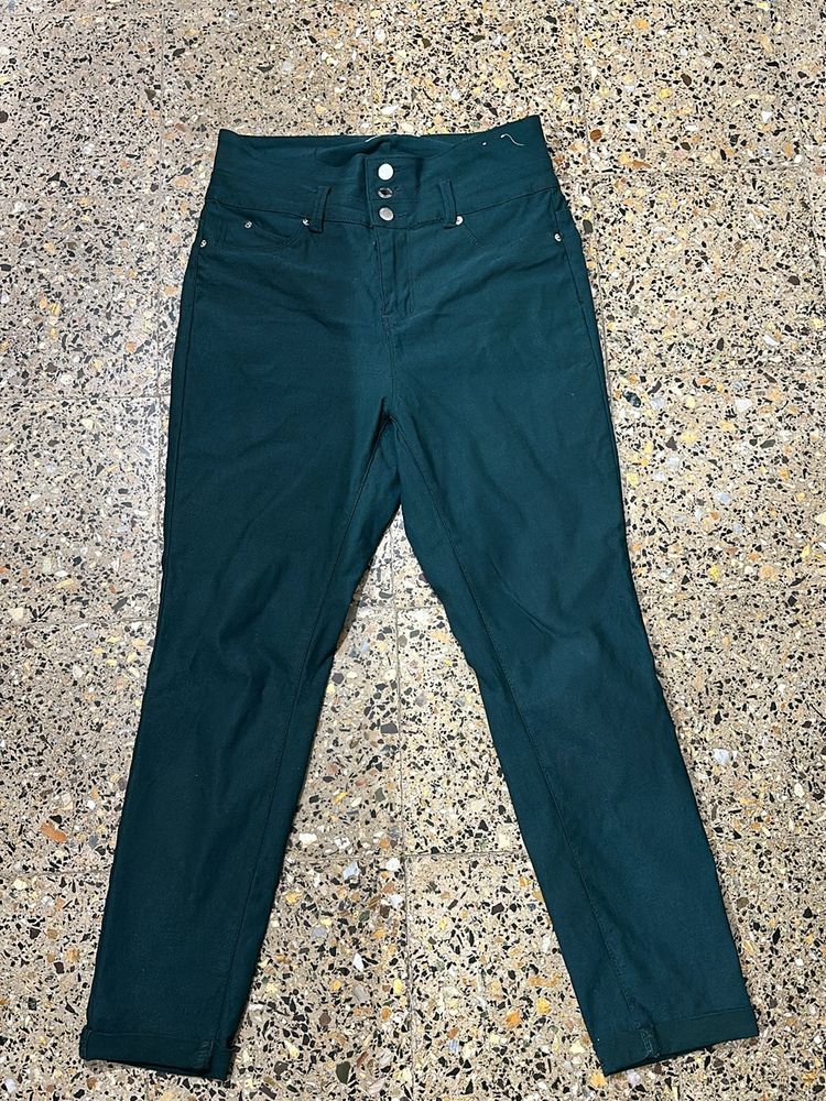 Green High Rise Pants For Women