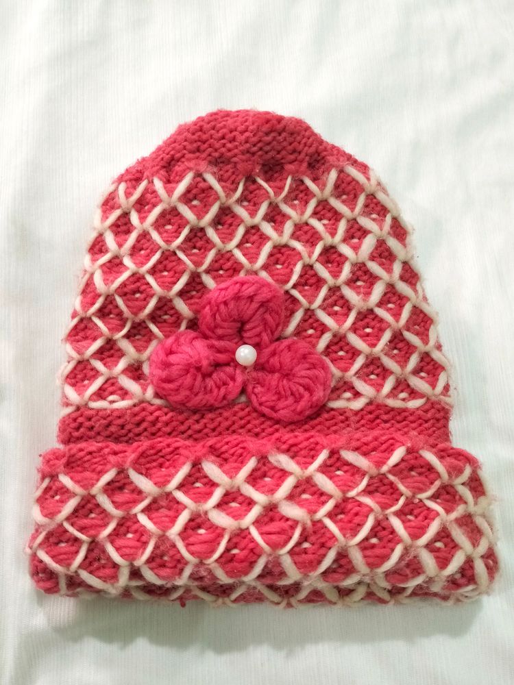 Pink Woolen Cap For Winter