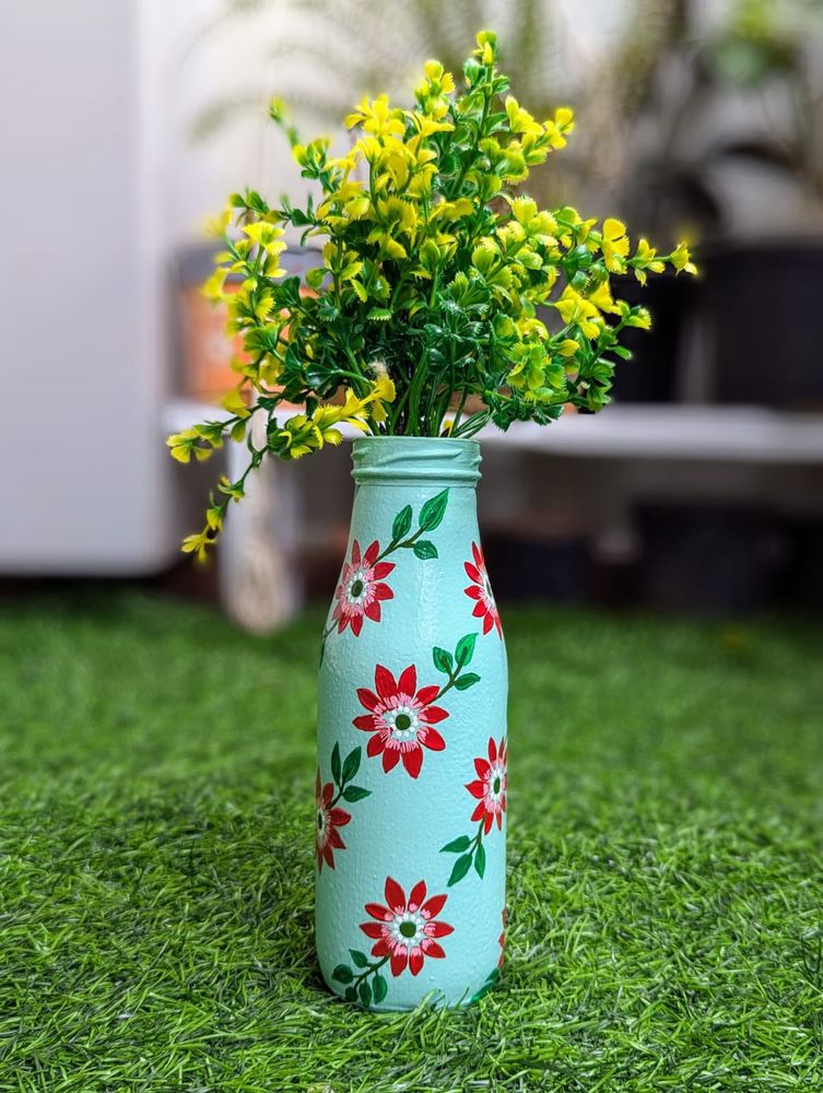 Handpainted Blue Glass Bottle