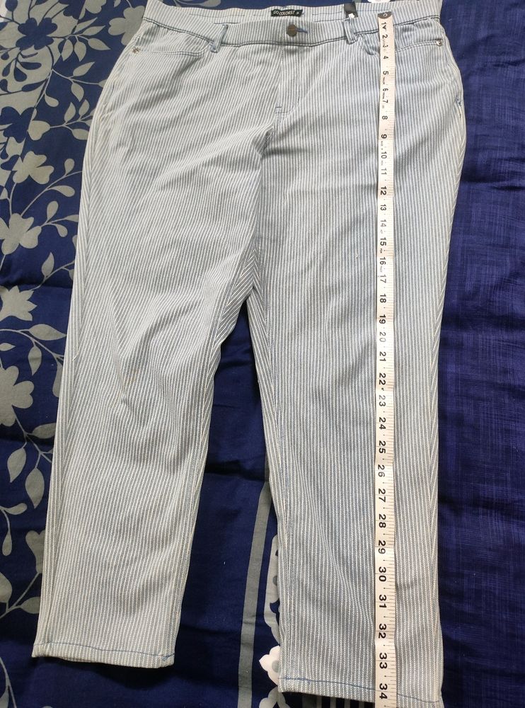 Go Colors Light blue Striped Stretch Trousers