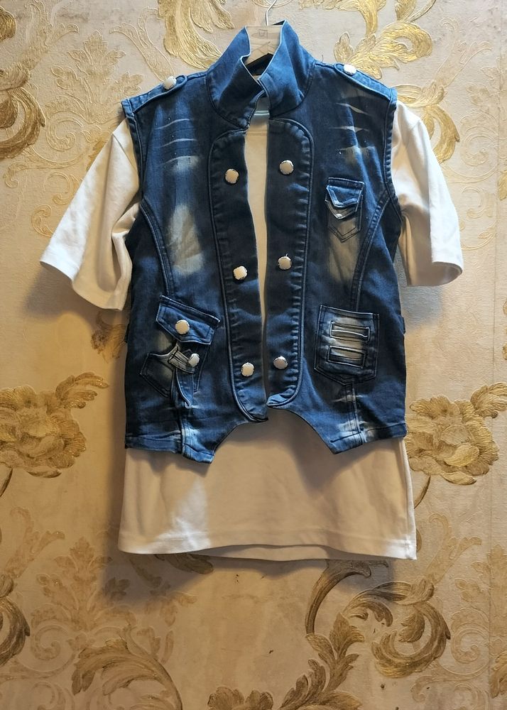 T-shirt With Denim Jacket For 10 Years Old Boy.