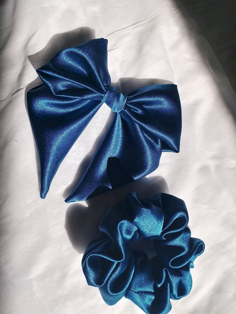 Silk Scrunchie And Bow Clip Combo For Girls/Women