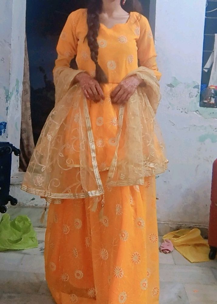 Round Kurti With Skirt Haldi Dress