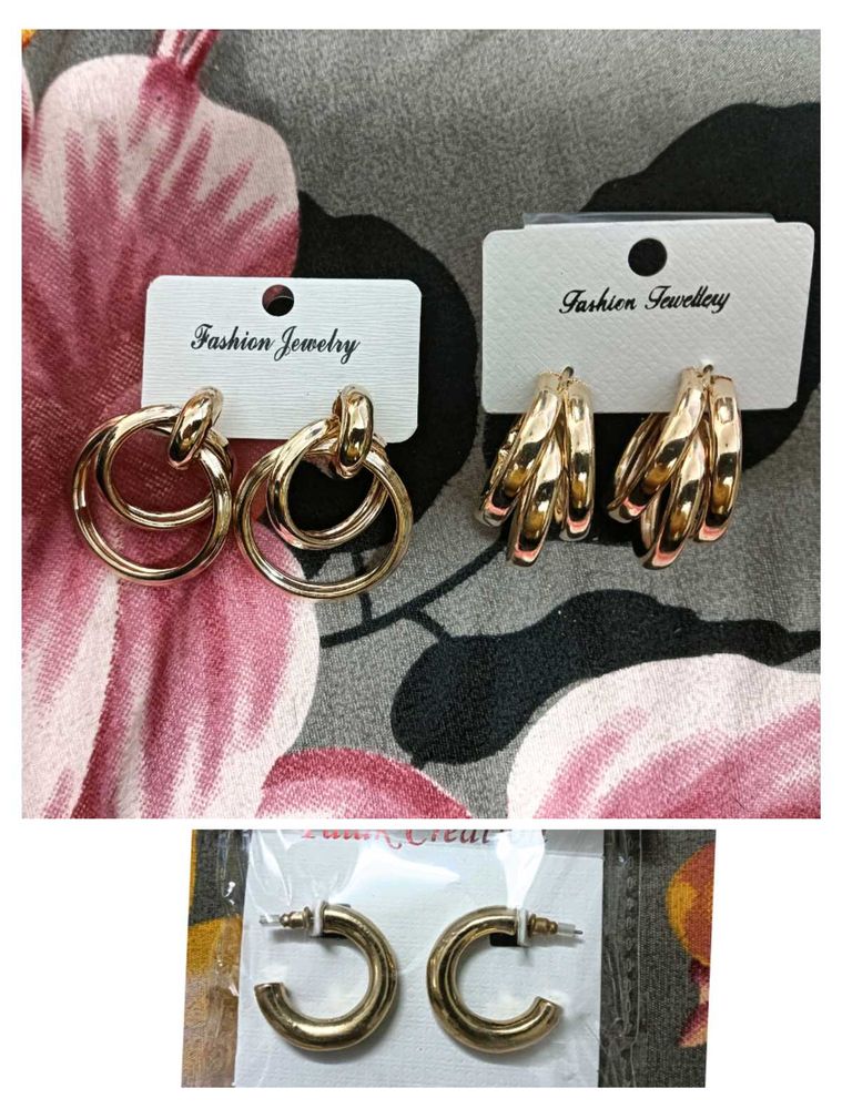 3 Pairs Golden Earrings