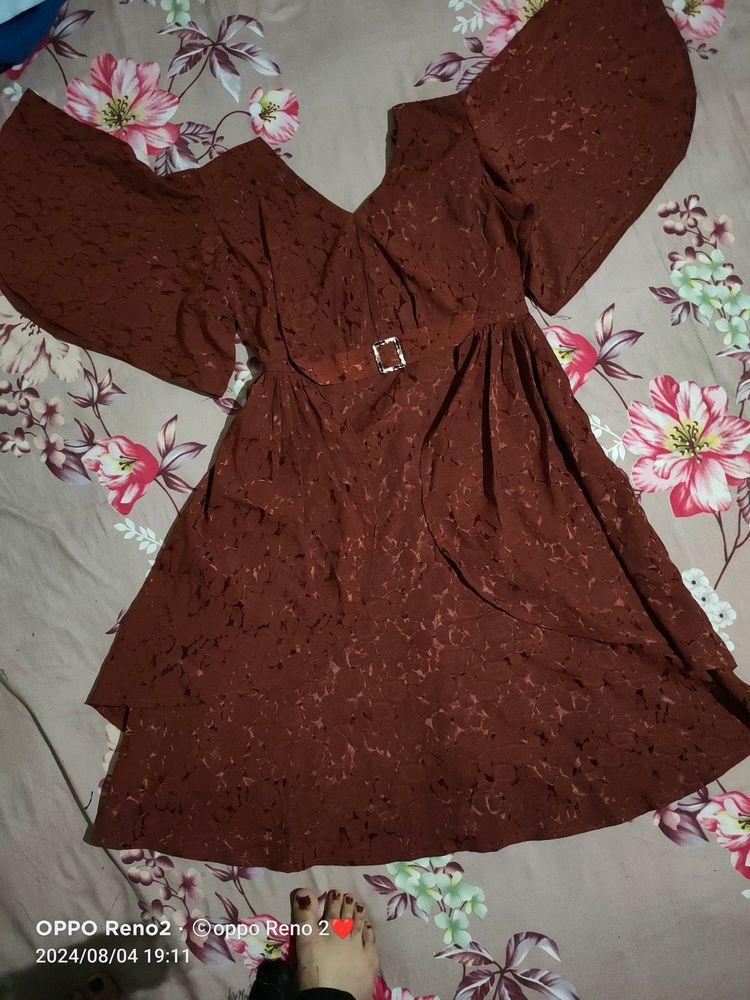 Beutiful Brown 🤎 Printed Party Wear Dress 👗