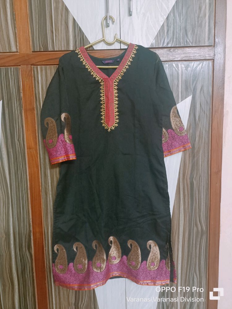 Black Kurti With Pink border