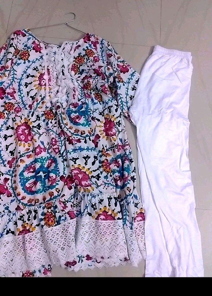 Crepe Lace Kurthi,With Legging