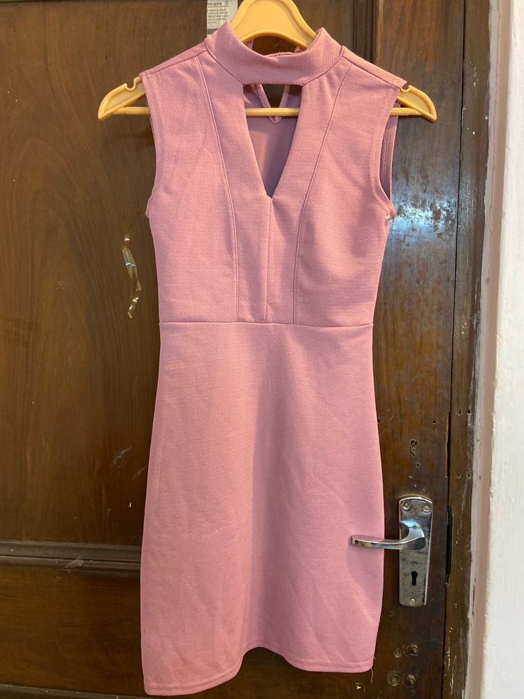 Pink Neck Cut Dress