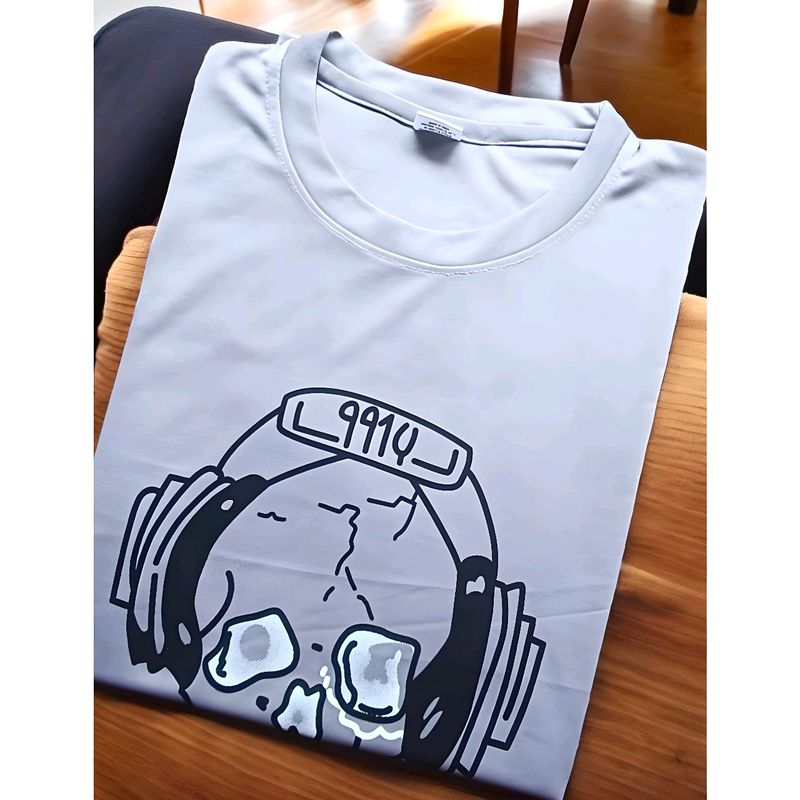 Skull Music Printed Round Neck T-Shirt for Men's