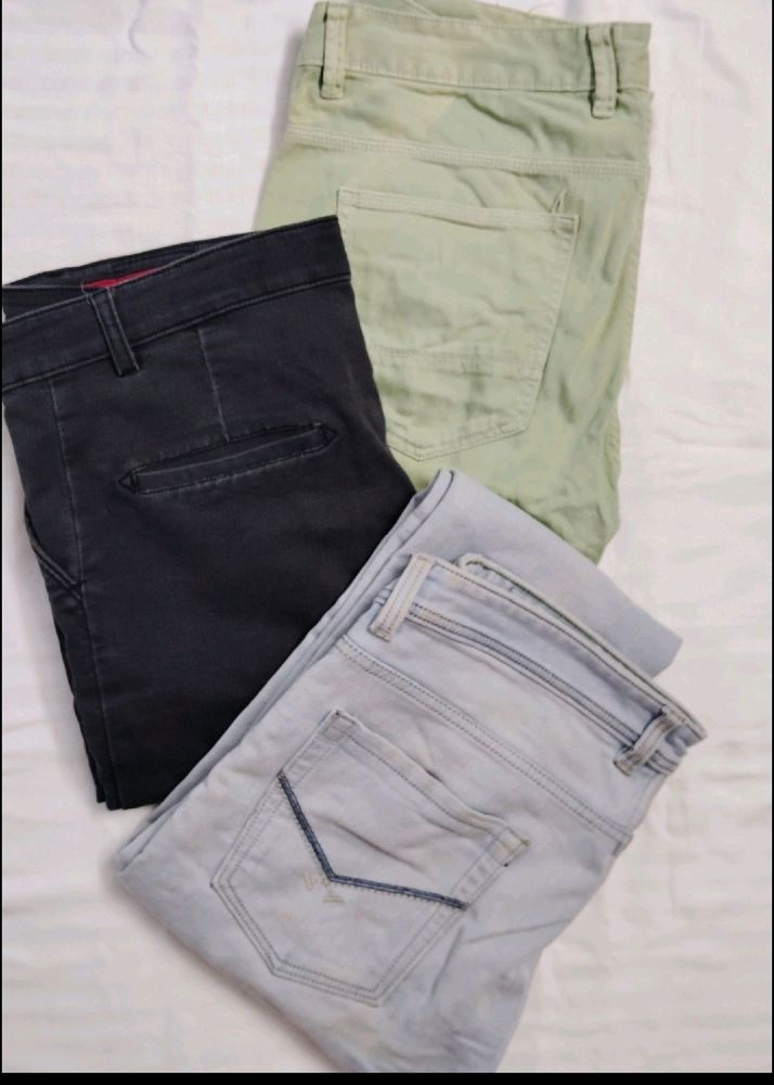 3 Jeans ,Black,Blue,Light Green