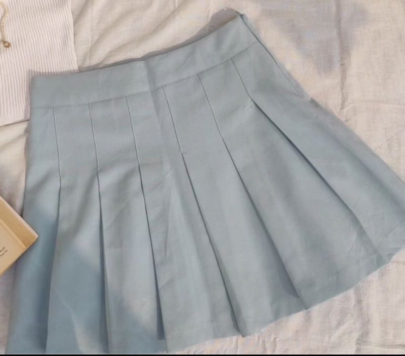 Korean Plated Pastel Blue Mini Skirt Full Coverage