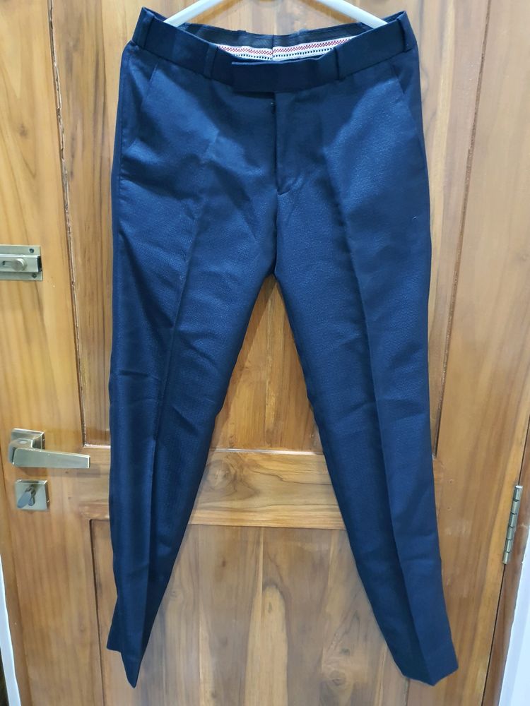 Navy Blue Formal Textured Pants (Men)