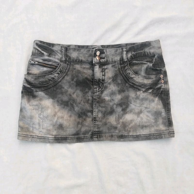 Black And Grey Mini Denim Skirt