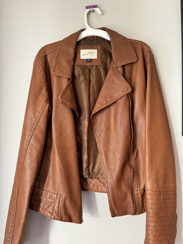 Brown/beige Leather Jacket In Good Condition