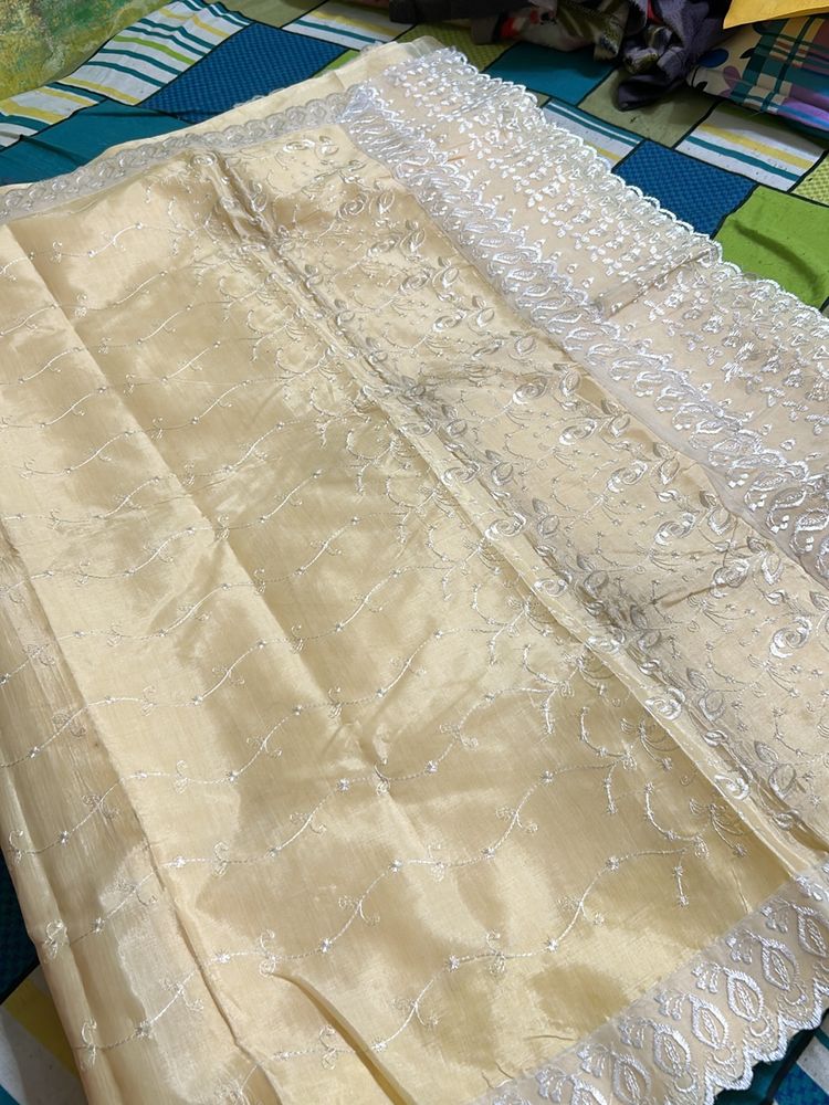 Cream Thread Work Saree