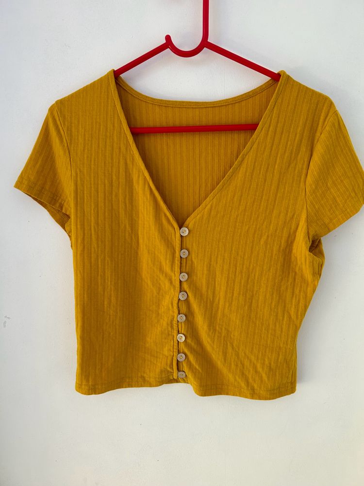 Mustard Color Crop Top For Women