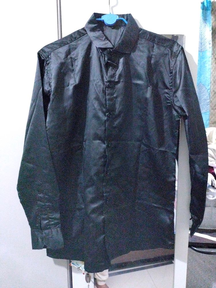 New Pitch Black Satin Shirt