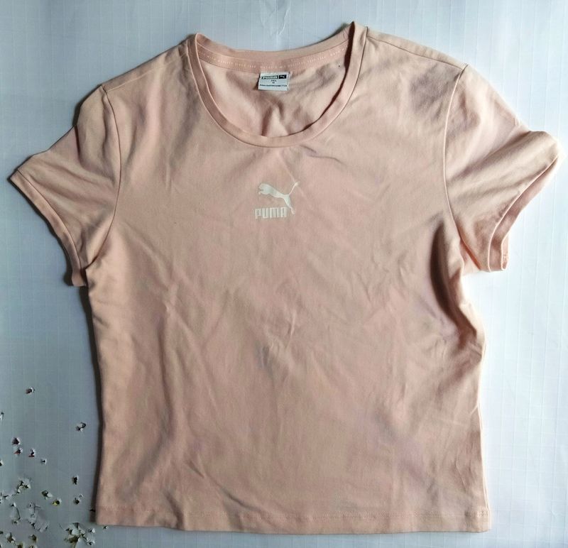 Puma Cropped Workout T Shirt (Baby Pink)