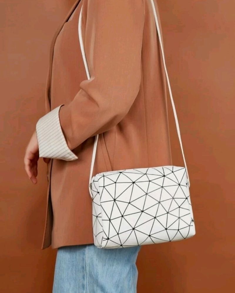 Women Sling Bag (White & Brown)