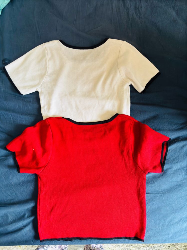 White And Red Crop Top Combo