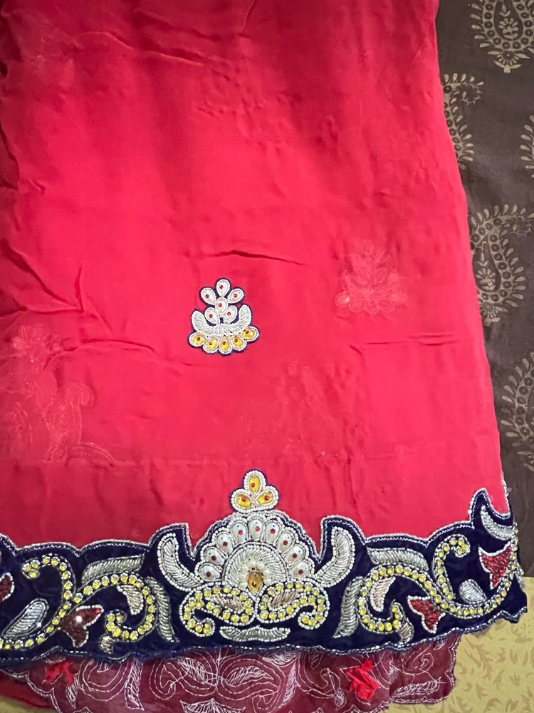 Carrot Red Coloured Saree With Blouse
