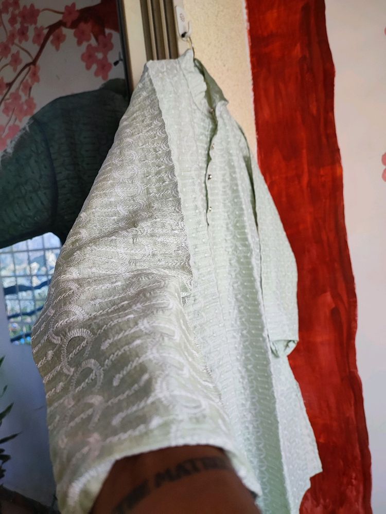 Pista Green Chikankari Kurta For Men