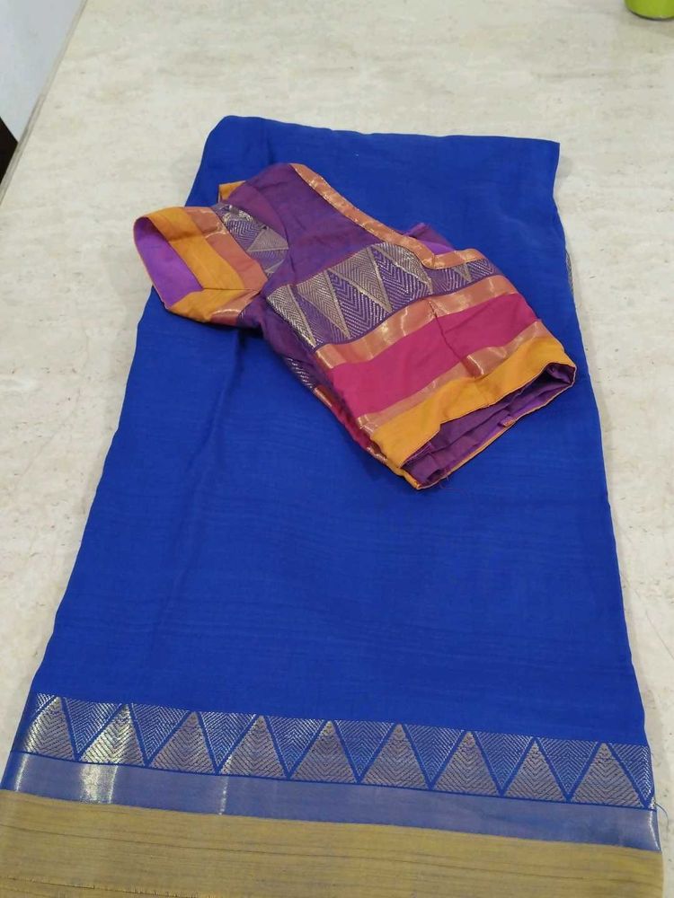 Place Your Offer!!!Royal Blue Cotton Silk Saree !!