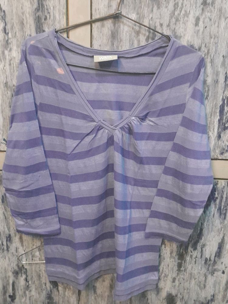 Lavender Color Stripes With 3/4th Sleeves