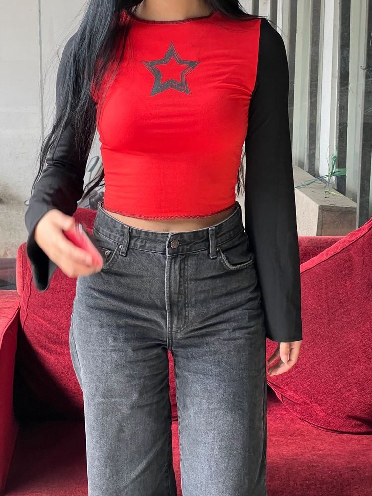 black and red stargirl top