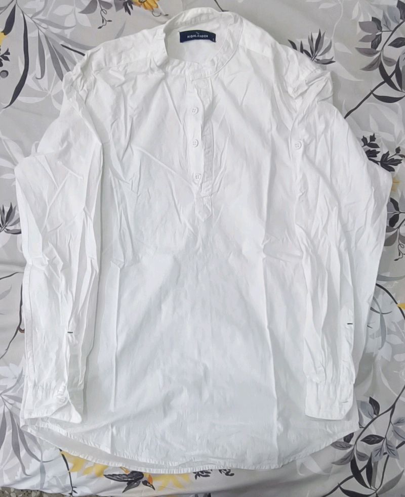 Highlander White Solid Mandarin Collar Shirt