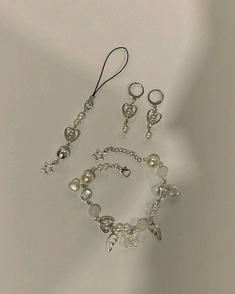 Set Of 3, Bracelet, Phone Strap And Earrings