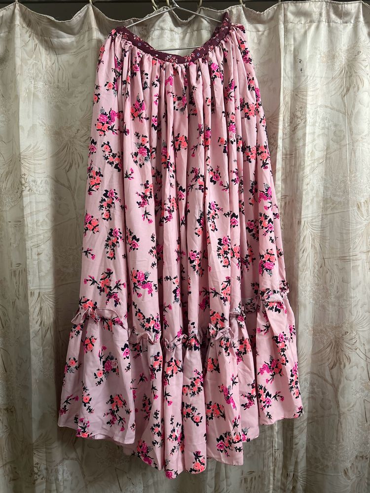 Pink Floral Printed Ethnic Long Skirt