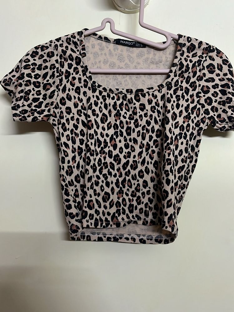 Animal Print Beige Crop Top