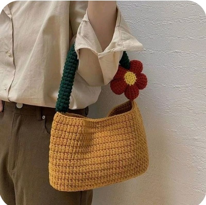 Crochet Flower With Beige Hand Bag